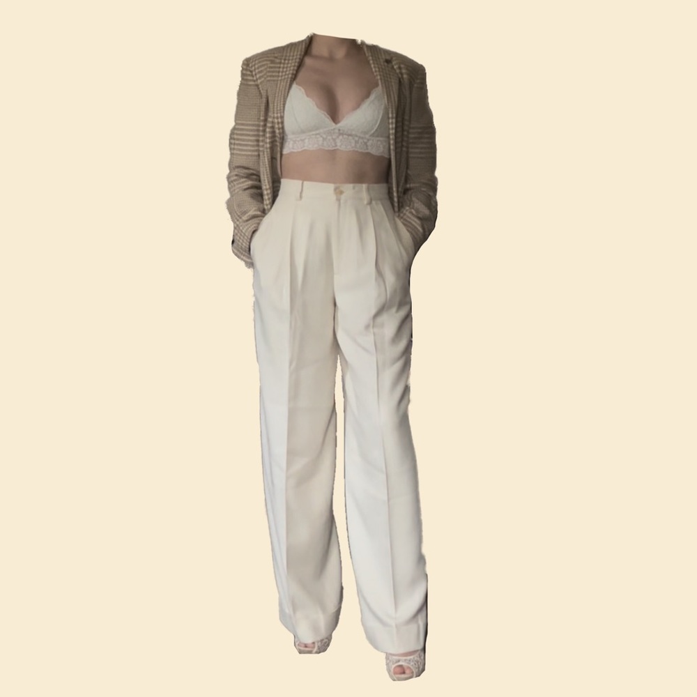 CREAM/TAN OUTFIT BUNDLE SILK SLACKS BLAZER HEELS BRIDAL